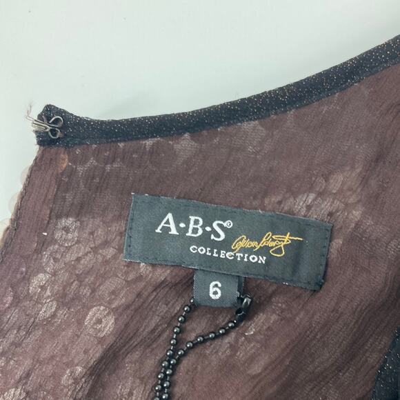ABS Womens Brown Sleeveless Silk Dress Balloon Hem Sequined Bodice Size 6 New - Picture 7 of 16